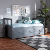 Baxton Studio MG8005-Grey-Daybed Trine Classic and Traditional Grey Finished Wood Twin Size Daybed with Trundle